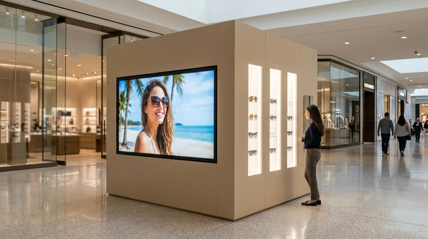 Render ilustrativo: módulo digital en centro comercial