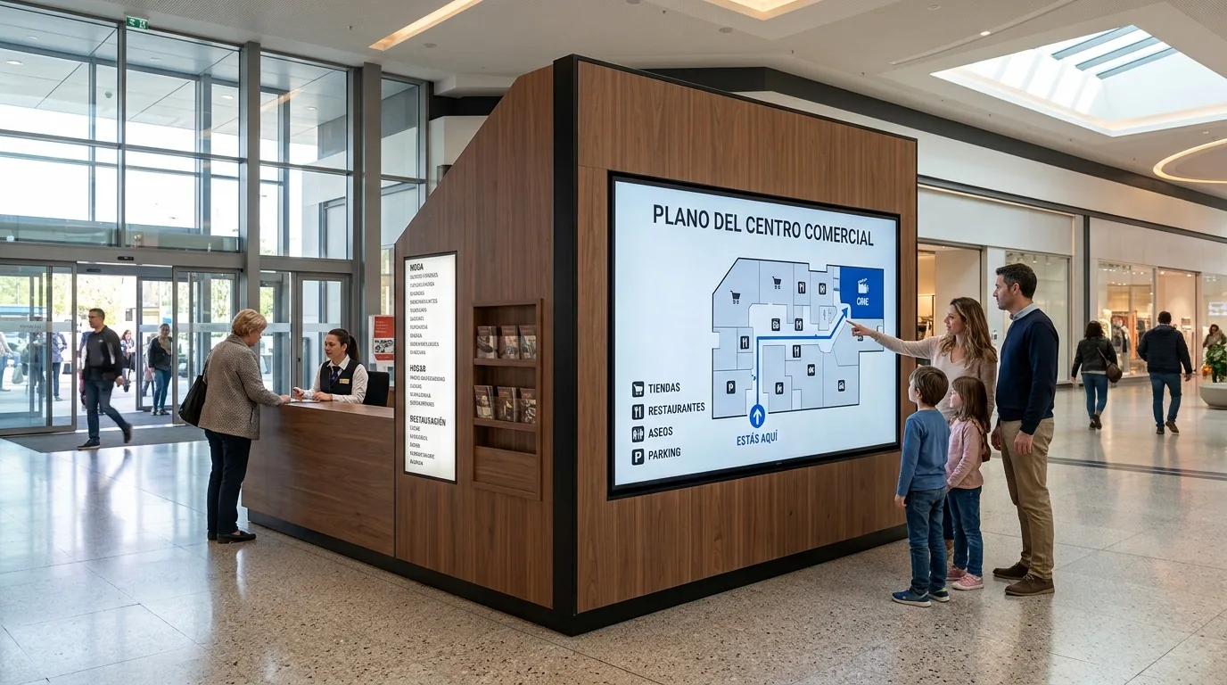 Render ilustrativo: orientación digital en centro comercial